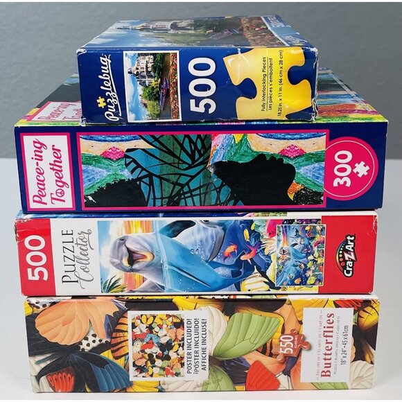 Lot 4 JIGSAW PUZZLES 300 500 550pc Butterflies Dolphin Amsterdam Woman COMPLETE - Picture 2 of 7